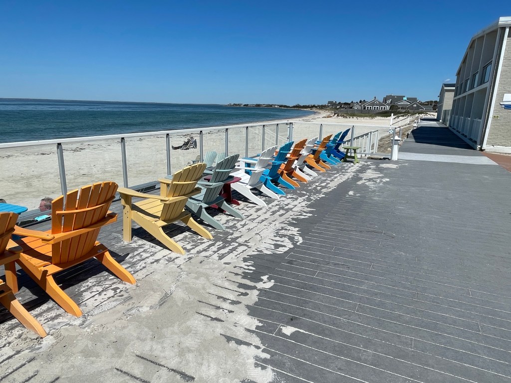 Beach chairs on a deck